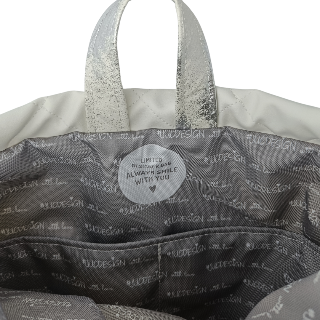 White-Silver Quilted Mirror - Kézműves Egyedi Designer Női Táska